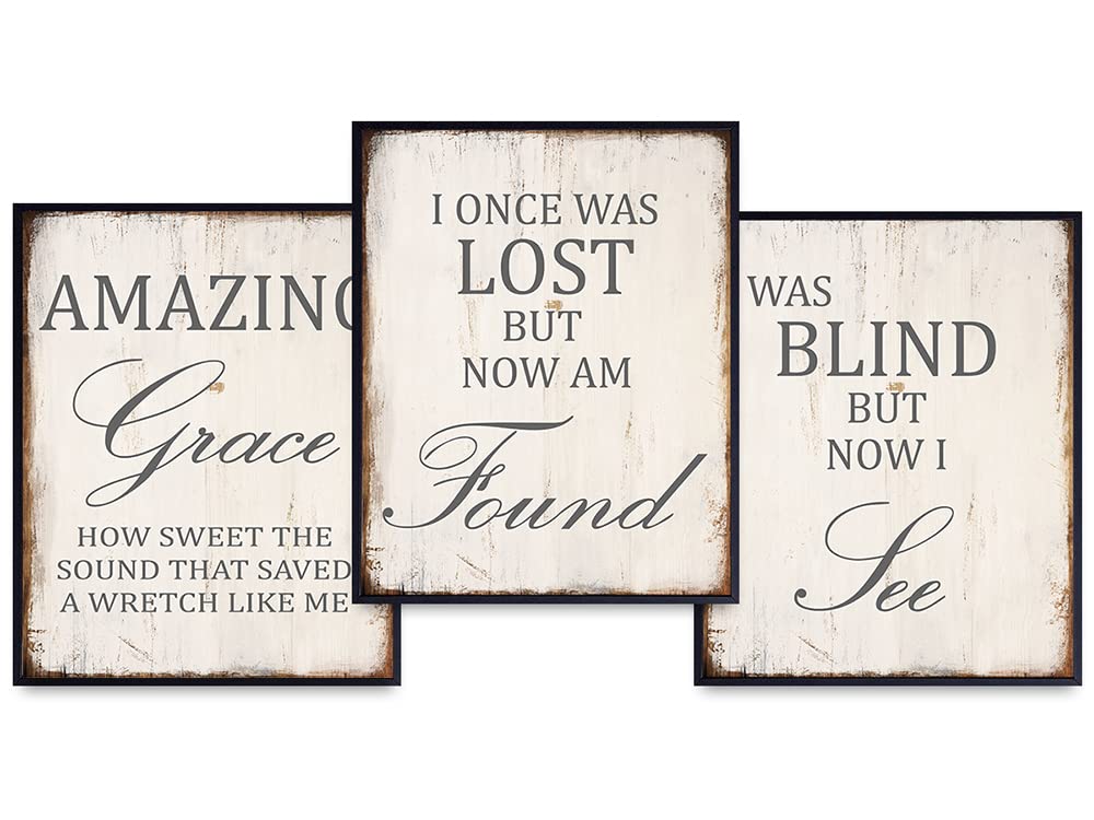 Amazing Grace Wall Art Decor Print Set - 8x10 Spiritual Home Decoration Posters for Kitchen, Office, Bedroom, Bathroom - Unique Rustic Shabby Chic Gift for Women, Christians - Unframed