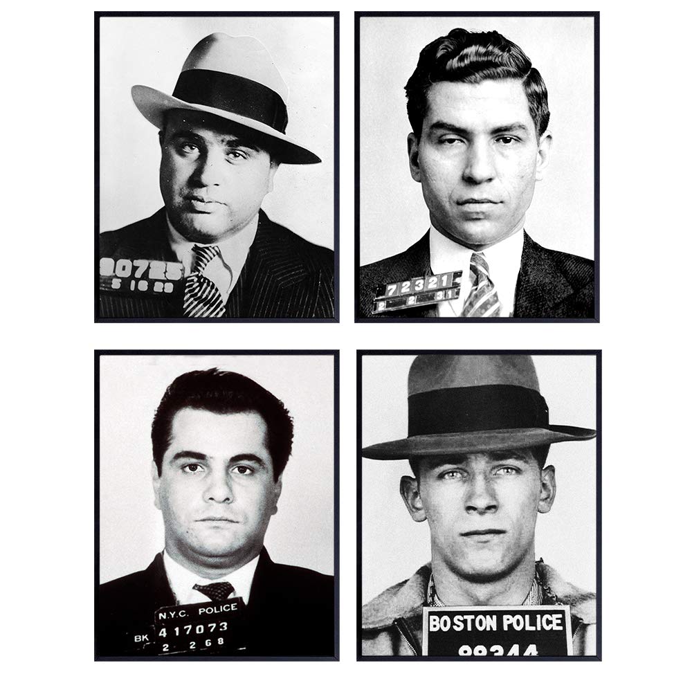 Mafia Mobsters - Mugshot Poster Set - 8x10 Vintage Gangster Wiseguy Photos of the Mob for Bedroom, Living Room - Cool Gift for Men, Boys, Teens - Organized Crime Photographs - UNFRAMED Wall Art Decor