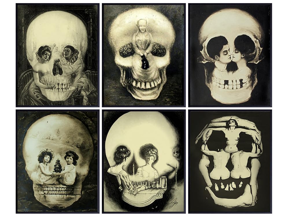 Skull Wall Decor 11x14 - Optical Illusion Wall Art - Gothic Home Decor, Pagan Decor - Spooky Goth Decor - Vintage Victorian Decor - Skull Wall Decorations - Living room Wall Art - Halloween Wall Decor