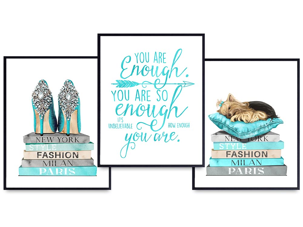 Glam Wall Decor Positive Inspiration Quotes - High Fashion Design - Designer Wall Art - Blue Room decoration for Bathroom, Living room, Home Office Bedroom - Encouragement Gift for Women