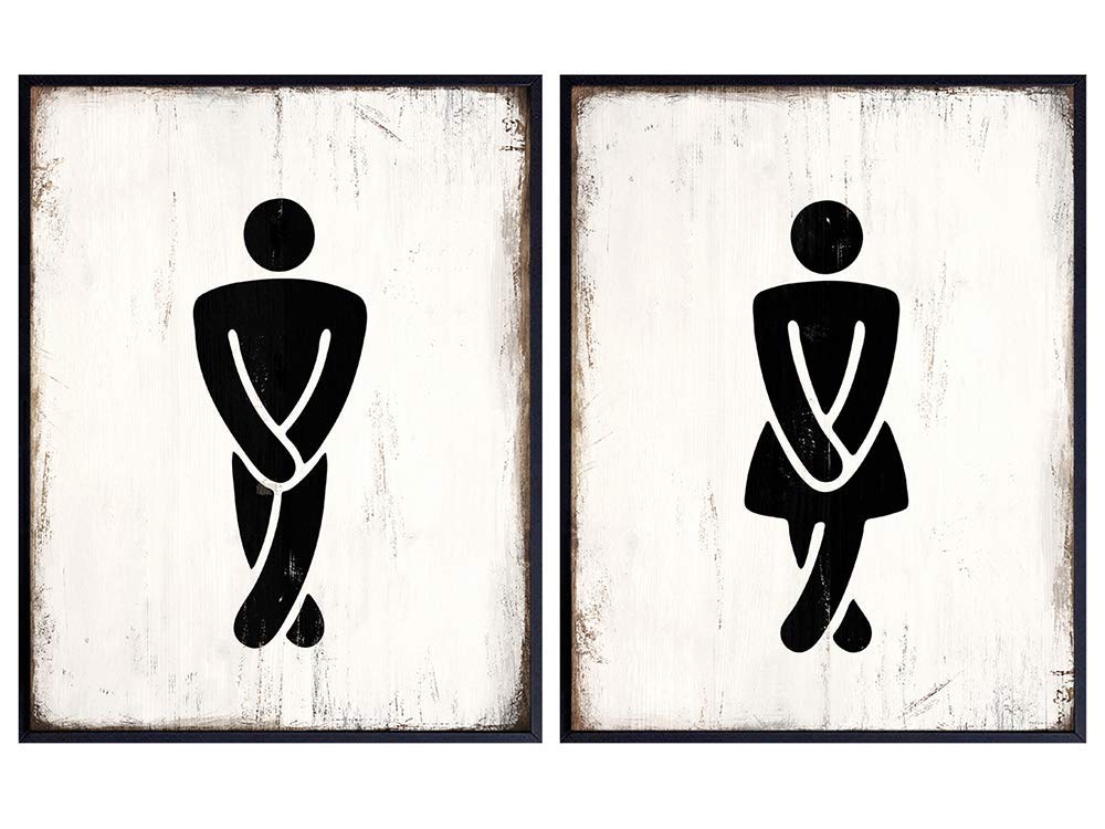 Funny Bathroom Restroom Sign Set - Humorous Mens, Womens, Male, Female Wall Art Decor Prints- Unframed 2-8x10&