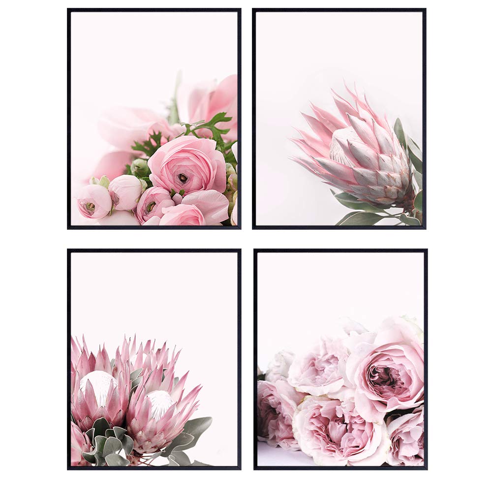 Flower Wall Art for Women - Shabby Chic Floral Home Decor, Decoration - Girls Bedroom, Living Room, Bathroom, Dining Room, Office - Pink Roses, Peonies, Succulents, Tropical Cactus - UNFRAMED 8x10 Set