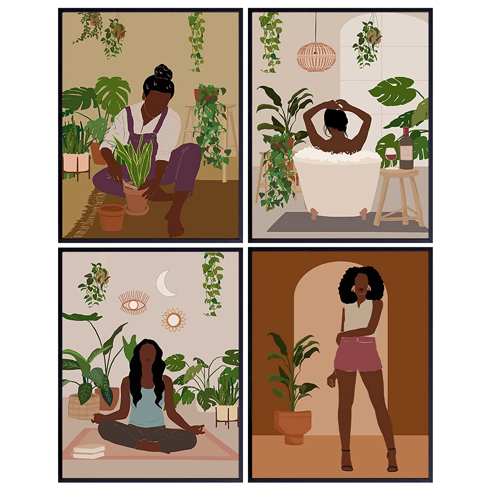 Aesthetic Wall Decor Posters - African American Women - Minimal Minimalist Wall Art - African American Wall Art - Black Woman Wall Decor - Black Wall Art - Boho Bathroom Wall Decor - Meditation Decor