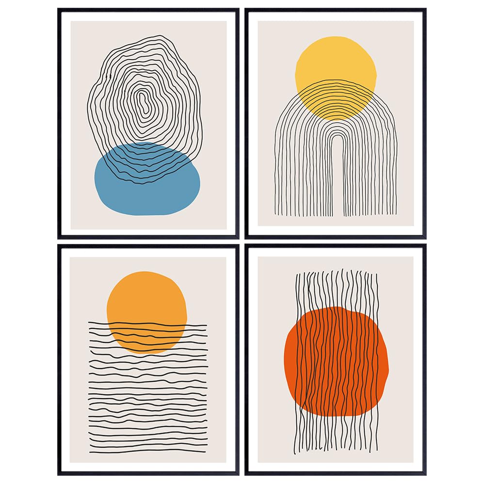 Modern art Geometric Wall Decor - Minimalist Wall Art - Contemporary art - Gallery Wall Art - Line art - Abstract art - Collage Wall Decor - Mid-century modern Wall Decor - Black Orange Yellow Blue