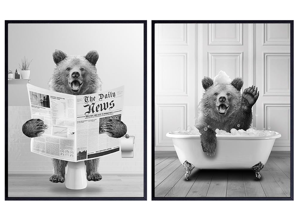 Bear Bathroom Wall Art &amp; Decor - Funny Bathroom Wall Decor for Kids Men Women - Jungle Theme Guest Bathroom decoration - Bathroom Accessories - Bath Wall Art - Small Bathroom Decor UNFRAMED 8x10