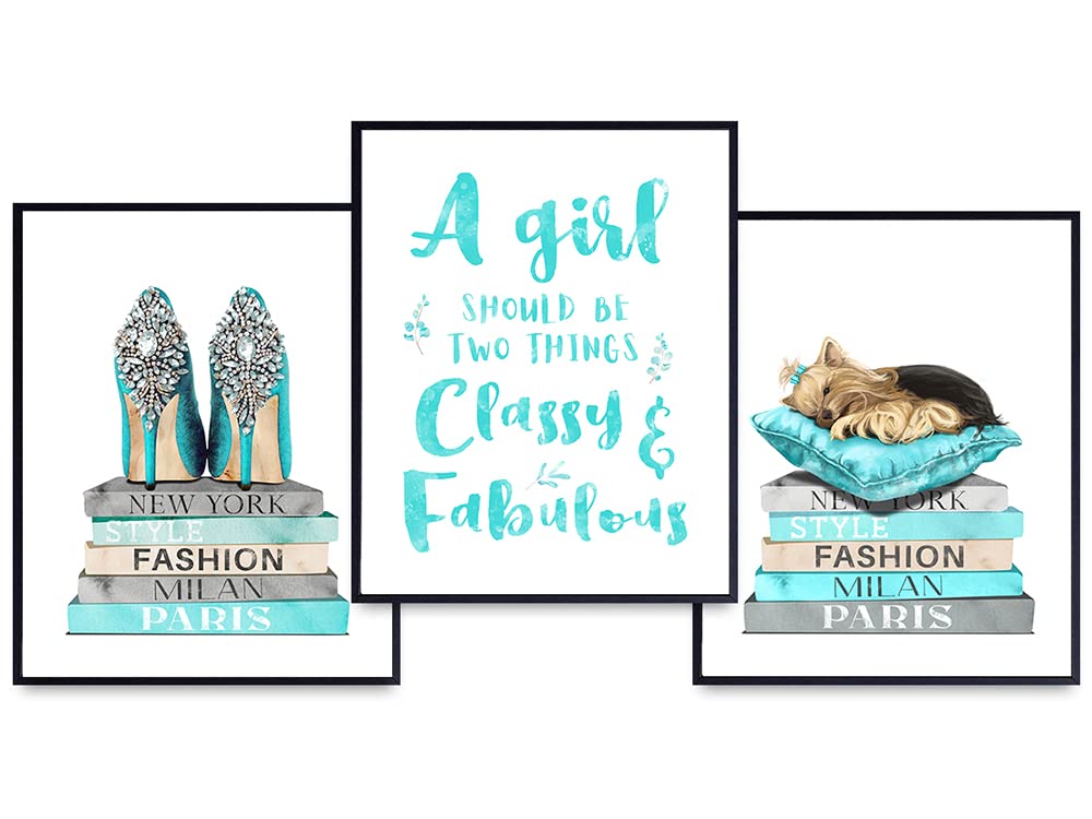 Inspirational Positive Quotes Wall Art &amp; Decor - Glam High Fashion Design Wall Decor - Blue Designer Wall Art, Room decoration for Bedroom, Living room - Encouragement Gift for Women