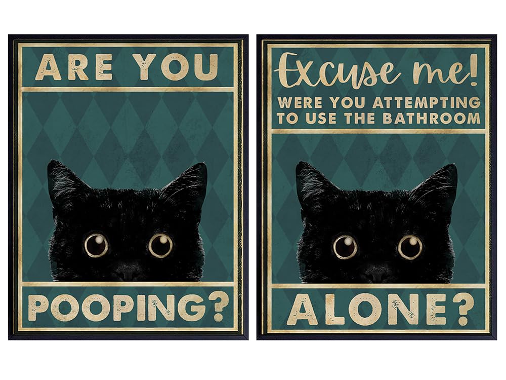 Cat Lovers Bathroom Wall Decor - Funny Bathroom Wall Art - Small Bathroom - Restroom Sign - Bath Wall Decor - Cute Modern Bathroom Decorations for Women Men Kitty Kitten Fan - Powder room Wall Art