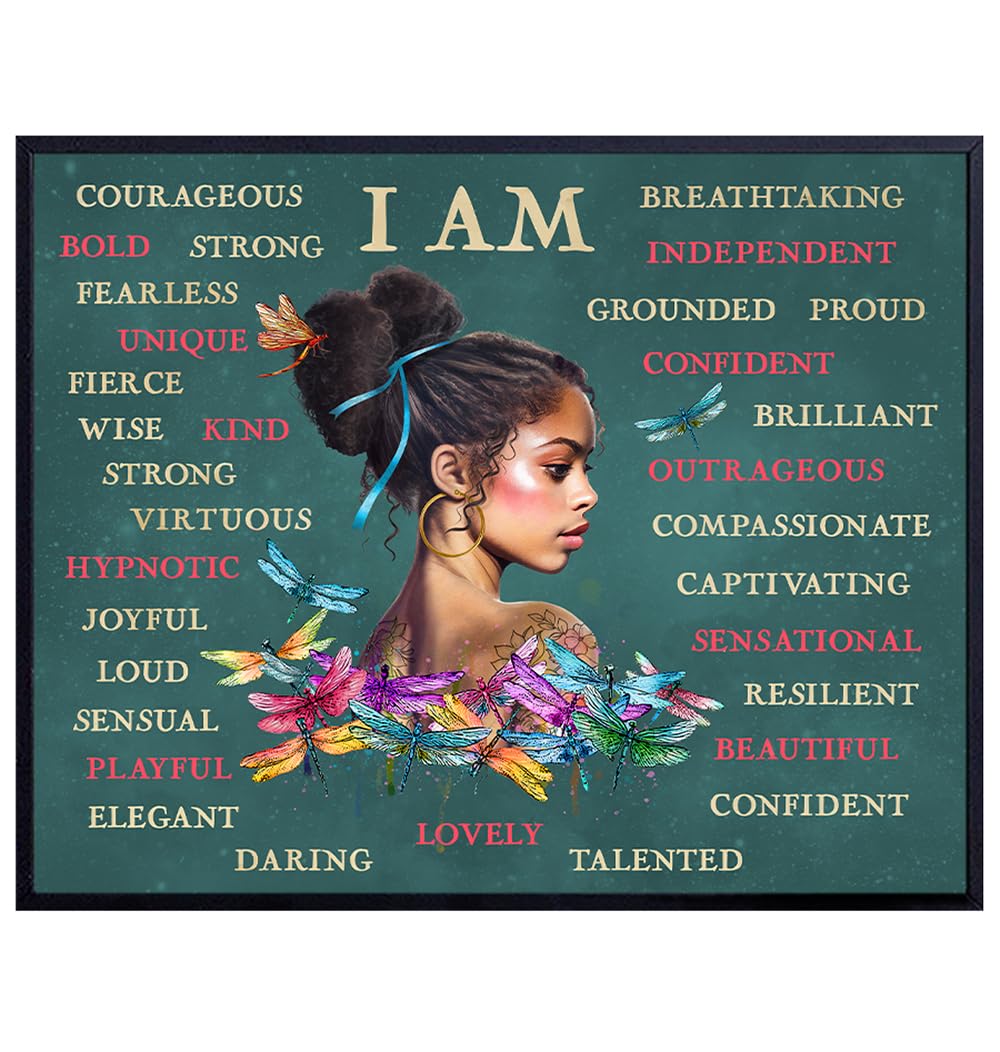 African American Wall Art - Positive Affirmations - Motivational Wall Decor - I Am Inspirational Quotes Sayings - Encouragement Gifts for Women Woman Black Girl - Boho-chic Living room Bedroom Decor