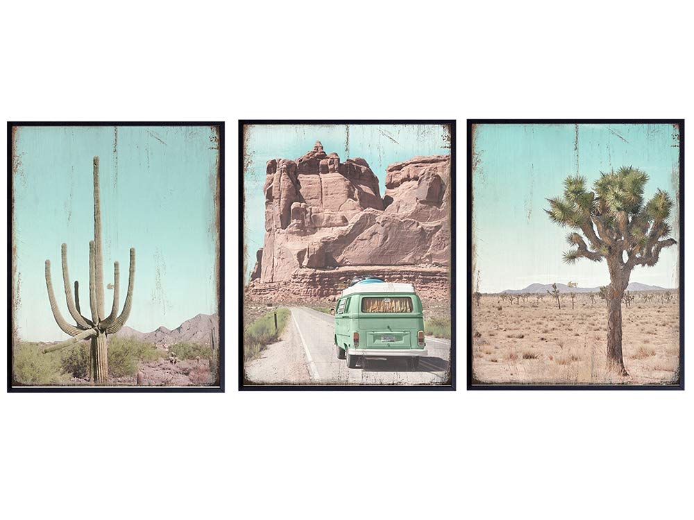 Cactus Decor, Desert Decor Set - 8x10 Sonoran Travel Wall Art for Bedroom, Living Room, Office, Bathroom - Gift or Party Decorations for Saguaro Cactus, American West, Volkswagen Van Fans - UNFRAMED