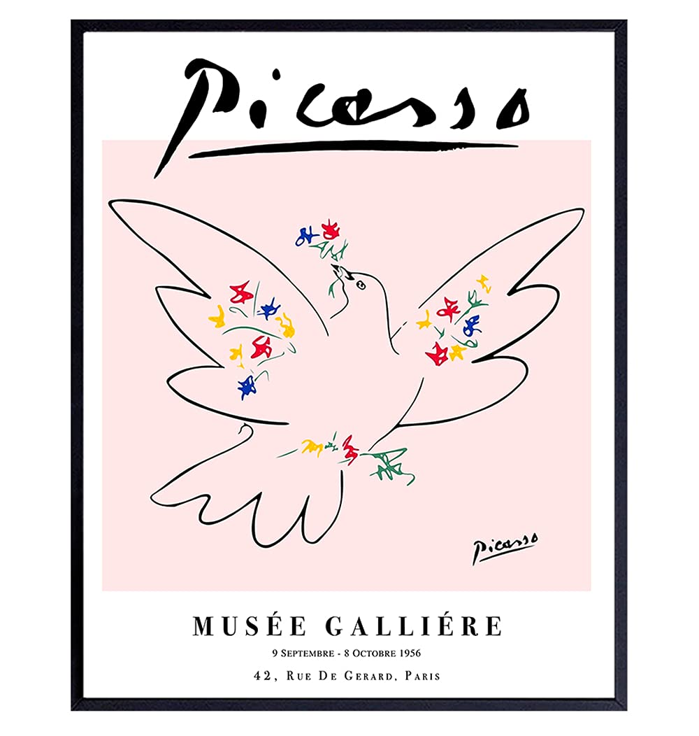 Pablo Picasso Minimalist Wall Art - Abstract Mid Century Modern Gallery Wall Art- Museum Poster - Line Art Wall Decor- Aesthetic Room Decor- Boho Wall Decor- The Impressionists - Dove of Peace