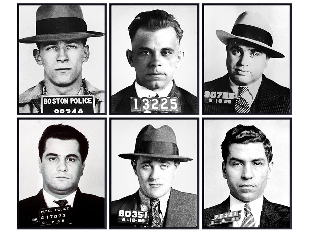 Vintage Gangster Mafia Mugshot Art 11x14 - Wall Decor for Man Cave, Home Theater, Dorm Room, Home Office, Bar Wall Decor - Cool Gift for Men, Boys, Teens - Funny Mobster Organized Crime Mob Wall Art