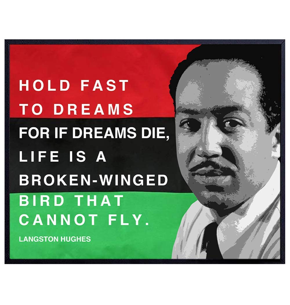 Black Leader, Langston Hughes Inspirational Quote on African American Flag - 8x10 Civil Rights Wall Art Poster - Motivational Gift for Black History Month, Teacher, Classroom, Martin Luther King Fan