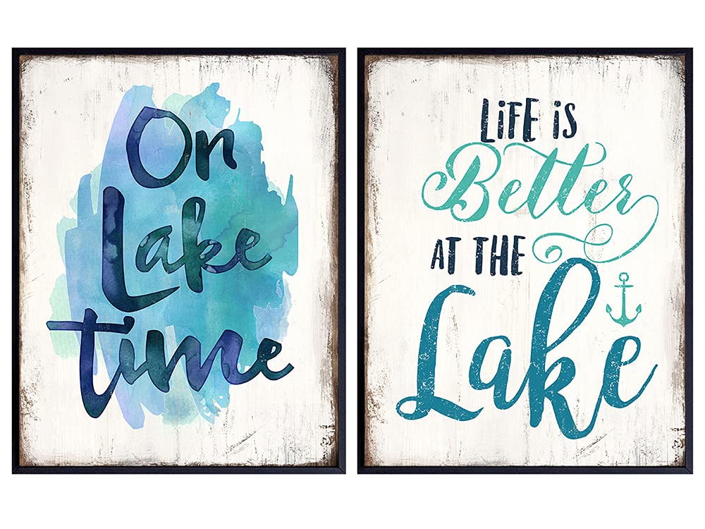 Lake House Decor - Lake Wall Art - Lake Wall Decor - Life Is Better At The Lake - On Lake Time - Nautical Blue Rustic Lake Decor - Anchor Wall Decor - Summer Decorations - Beach Wall Decor