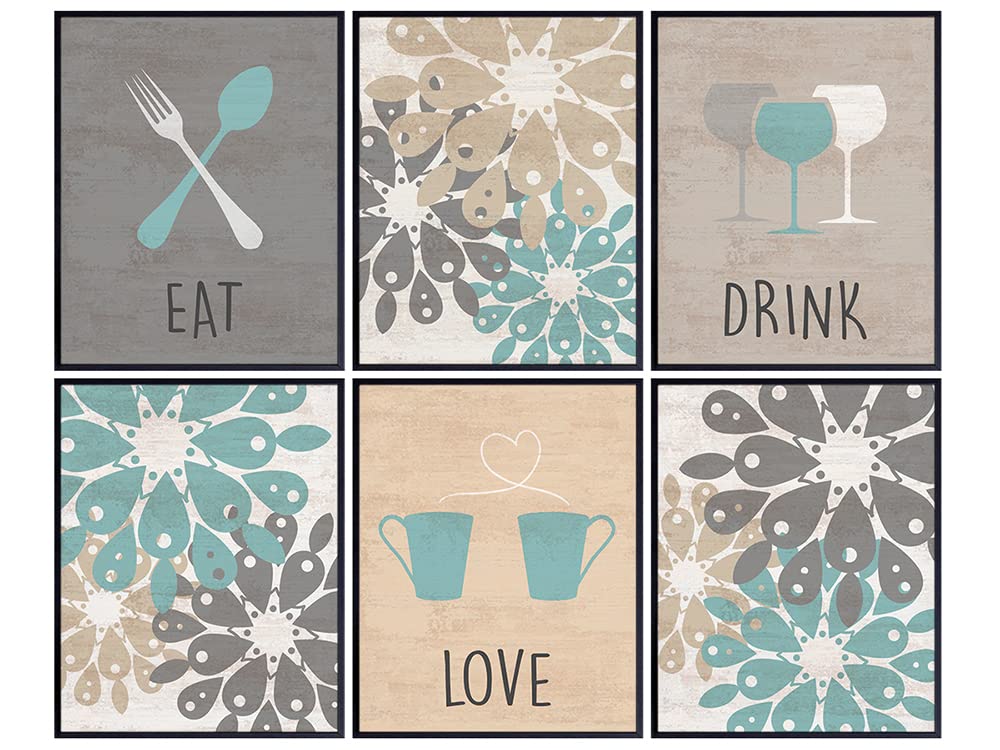 Dining Room Decor - Cafe Kitchen Wall Art Print - Gift for Women, Her, Cooks, Chefs, Engagement, Anniversary, Birthday - Contemporary Home Decor Mural - Eat Drink Love Photo Pictures Set