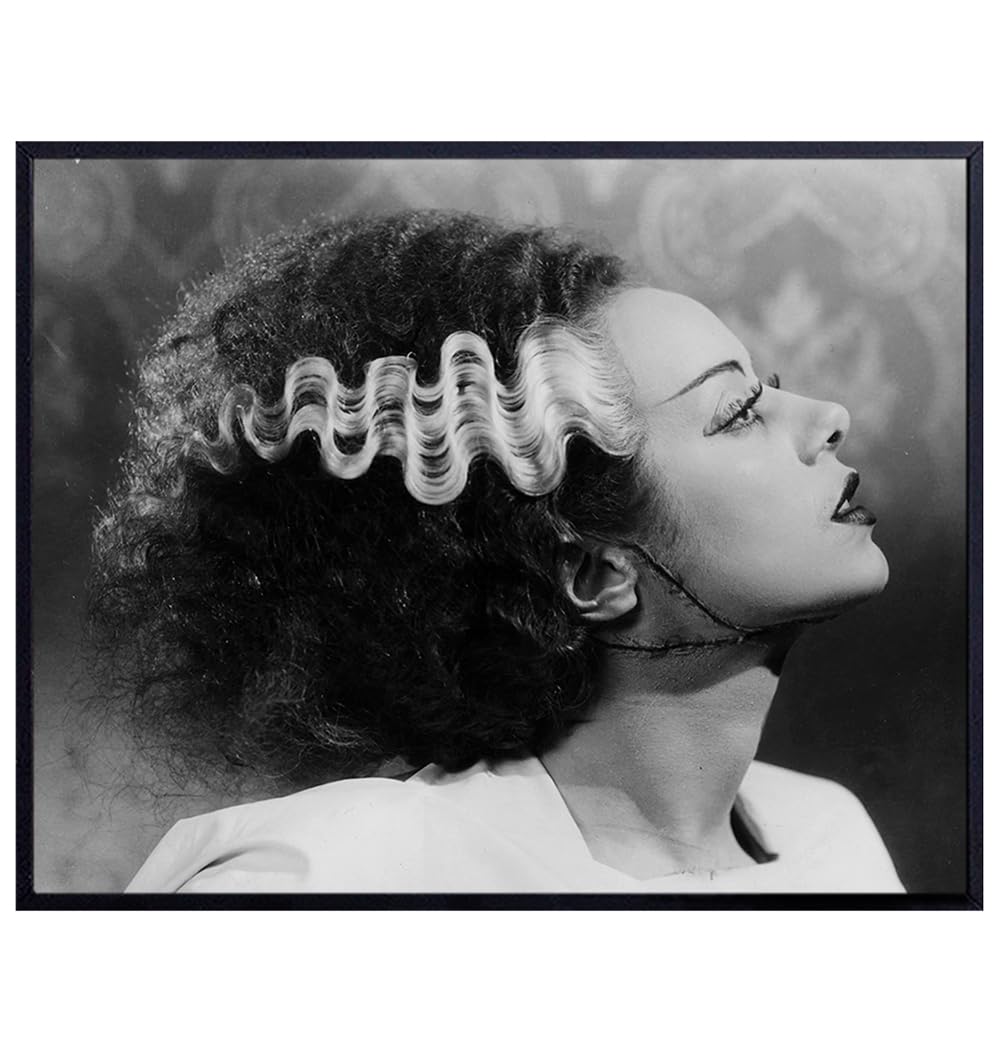 Funny Bathroom Wall Decor For Women 11x14 - Bride of Frankenstein Art Print - Retro Restroom Decorations - Horror Movie Poster - Halloween Decor - Home Theater Decor - Black Bathroom Decor - Unframed