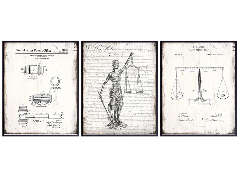 Law Patent Prints Set - Law Office Decor - Rustic Vintage Home Wall Art for Den, Man Cave, Bedroom, Living Room - Gift for Lawyers, Attorneys and Judges - Unframed Sign Plaque Replica Photos -Unframed