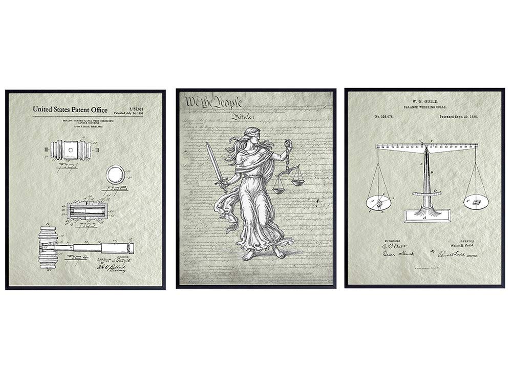 Law Wall Decor - Law Wall Art - Law Poster Set - Law Office Decor - Vintage Patent Print Set - Lawyer Gifts for Women, Men - Attorney Gifts - Den, Man Cave