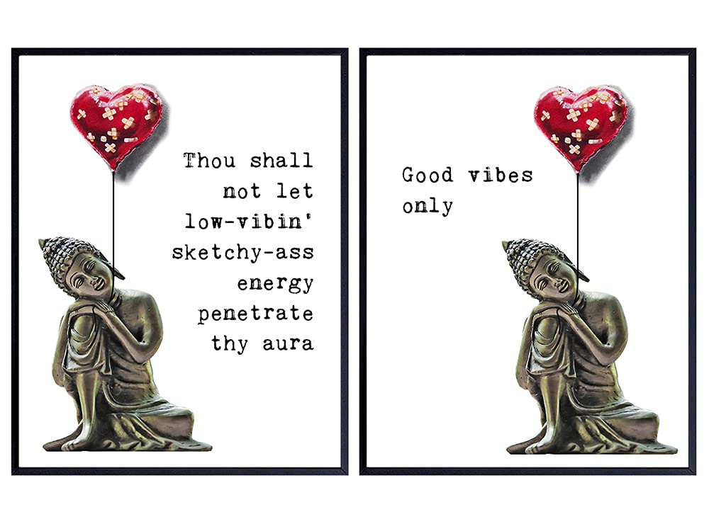 Good Vibes Only - Buddha Statue Wall Art - Encouragement Gifts for Women - Spiritual Gifts for Women - Zen Decor - Positive Quotes Wall Decor - Spa Room Decor - Namaste Wall Decor - Meditation Gifts