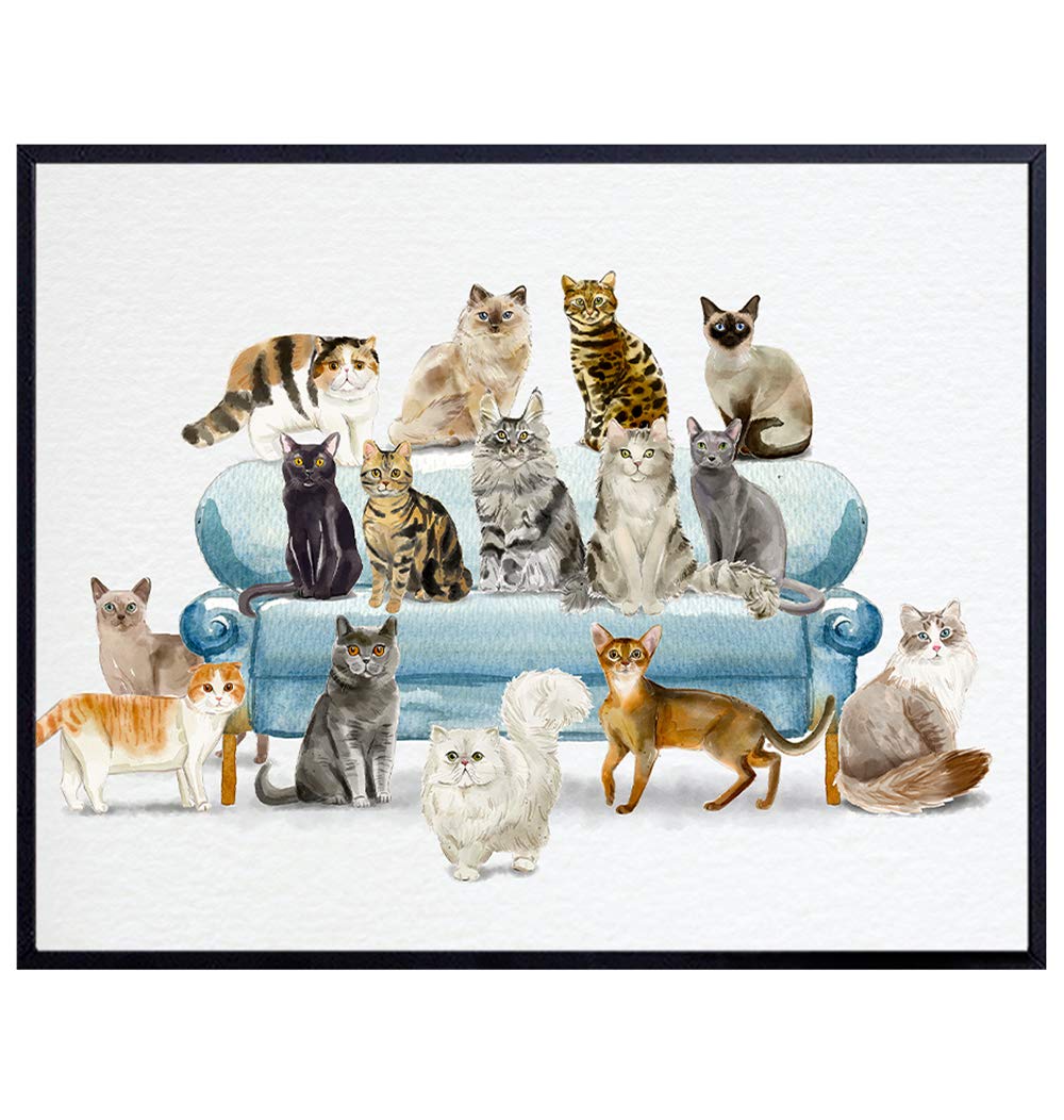 Siamese Cat - Black Cat - Tabby Cat - Cat Wall Decor - Boho Cat Wall Art - Cute Cat Poster - Cat Themed Gifts - Cat Lover Home Decor - Cat Gifts for Women, Girls - Cat Decorations - Kitty Cat, Kitten