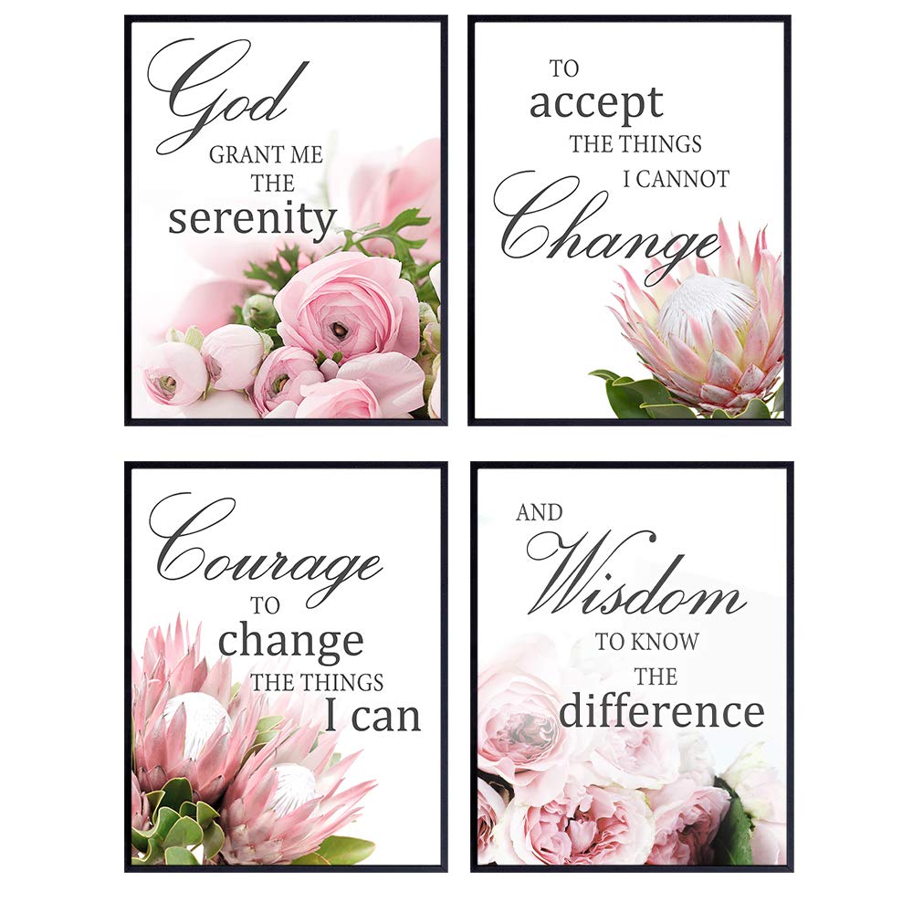 Serenity Prayer Wall Decor - 8x10 Narcotics or Alcohol Anonymous Motivational Poster, Floral Art Decoration - Inspirational Bohemian Gift for Women, Her, Wife, Girlfriend - UNFRAMED Addiction