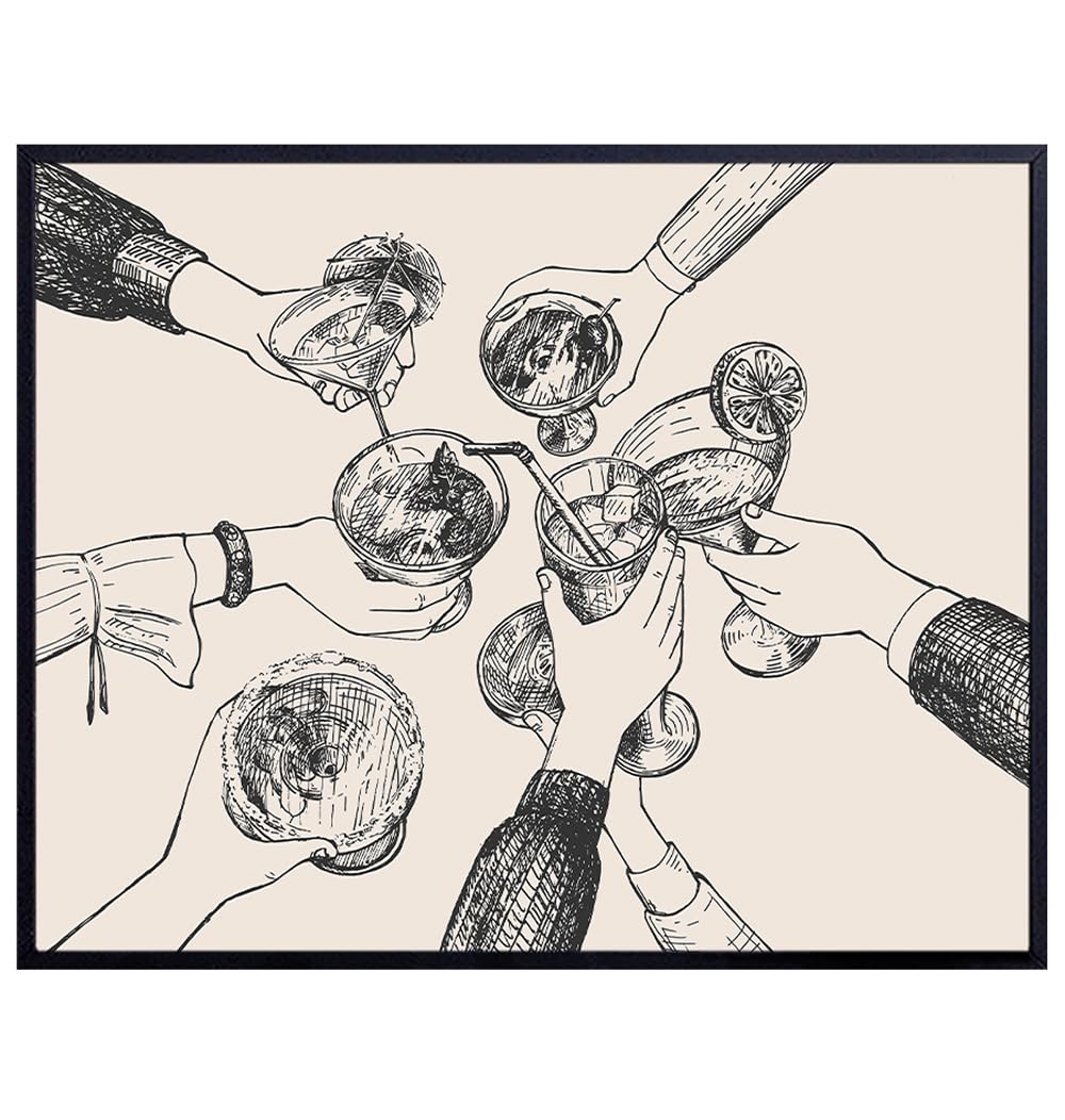 Retro style Home Bar Art - Kitchen Wall Art &amp; Decor - Trendy Alcohol Bar Cart Cocktail Party Poster - Preppy Cheers Champagne Drinks Cafe Decor - Funky Indie Eclectic Modern art Room Decor Aesthetic