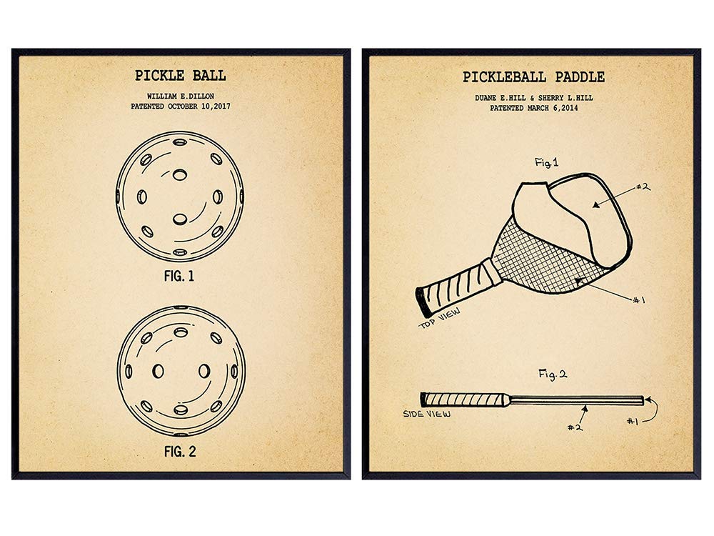 Pickleball Patent Poster Set - Pickleball Paddle - Pickleball - Pickleball Wall Art, Pickelball Wall Decor - Whiffleball - Patent Print Set - Pickleball Gifts