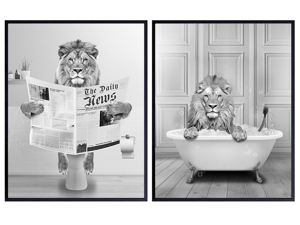 Funny Bathroom Wall Art &amp; Decor - Big cat Bathroom Decor for Men - Lion Wall Art - Bathroom Pictures Wall Decor Signs - Cute small Bathroom Sets for Boys Kids Women - Modern Bathroom Accessories