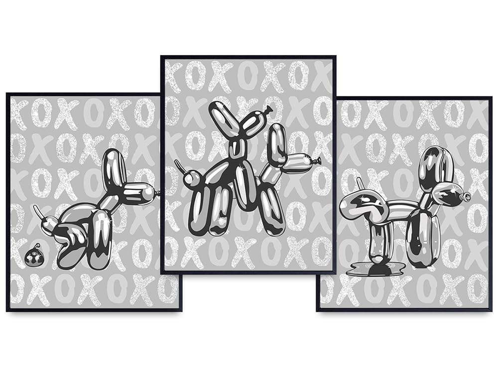 Black and White funny Bathroom Decor - Preppy Balloon Dog Trendy Room Decor - Funky Pop art Modern art College Dorm Room Decor - Cute Grey Gray Bathroom Wall Art - Retro Gallery Wall Art, Wall Collage