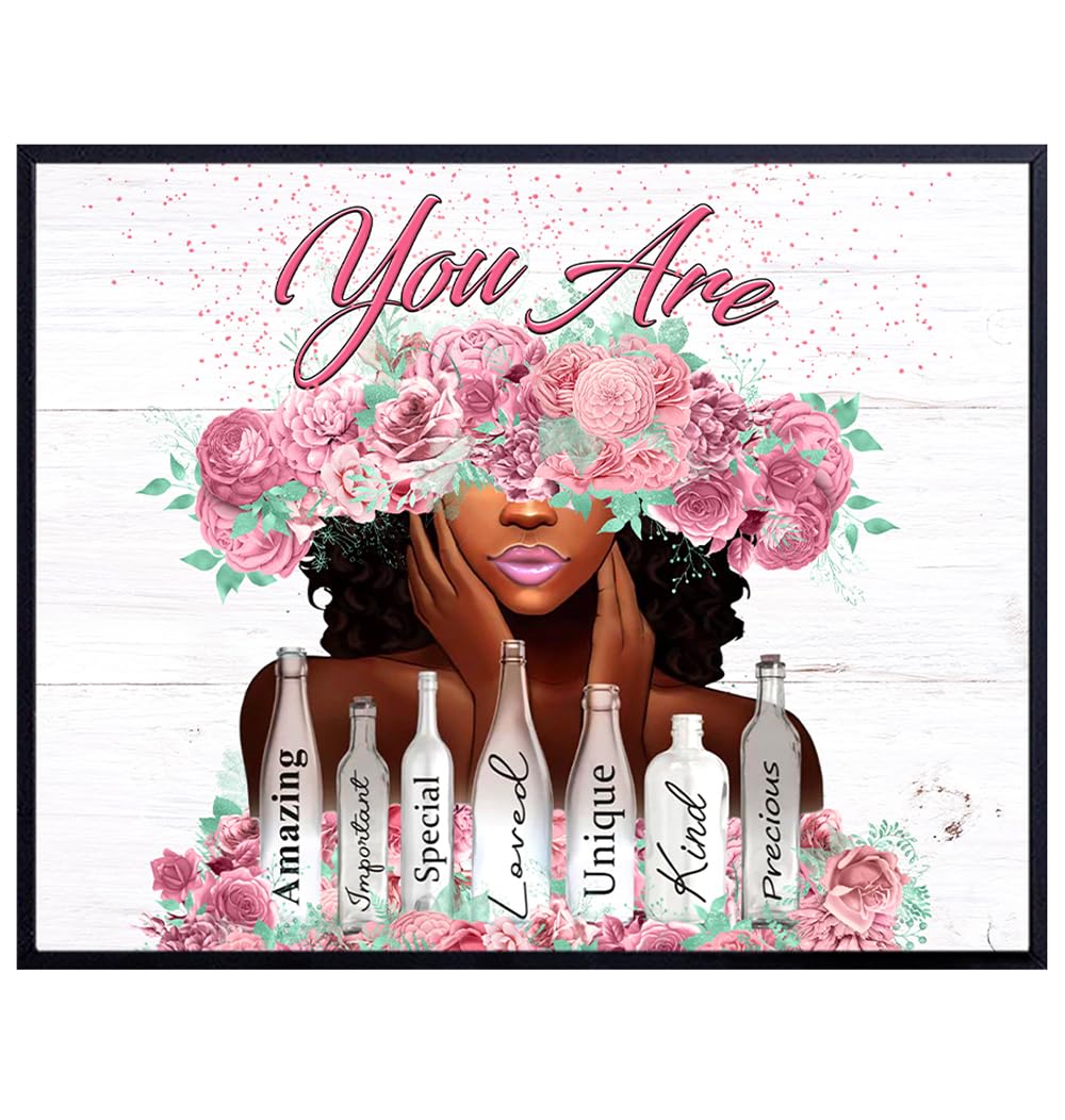 positive Affirmations Black women Art - African American Wall Decor - Black Girl Wall Art - I Am African Americans Black American Art - Women’s empowerment Motivational quote Inspiration Bedroom Decor