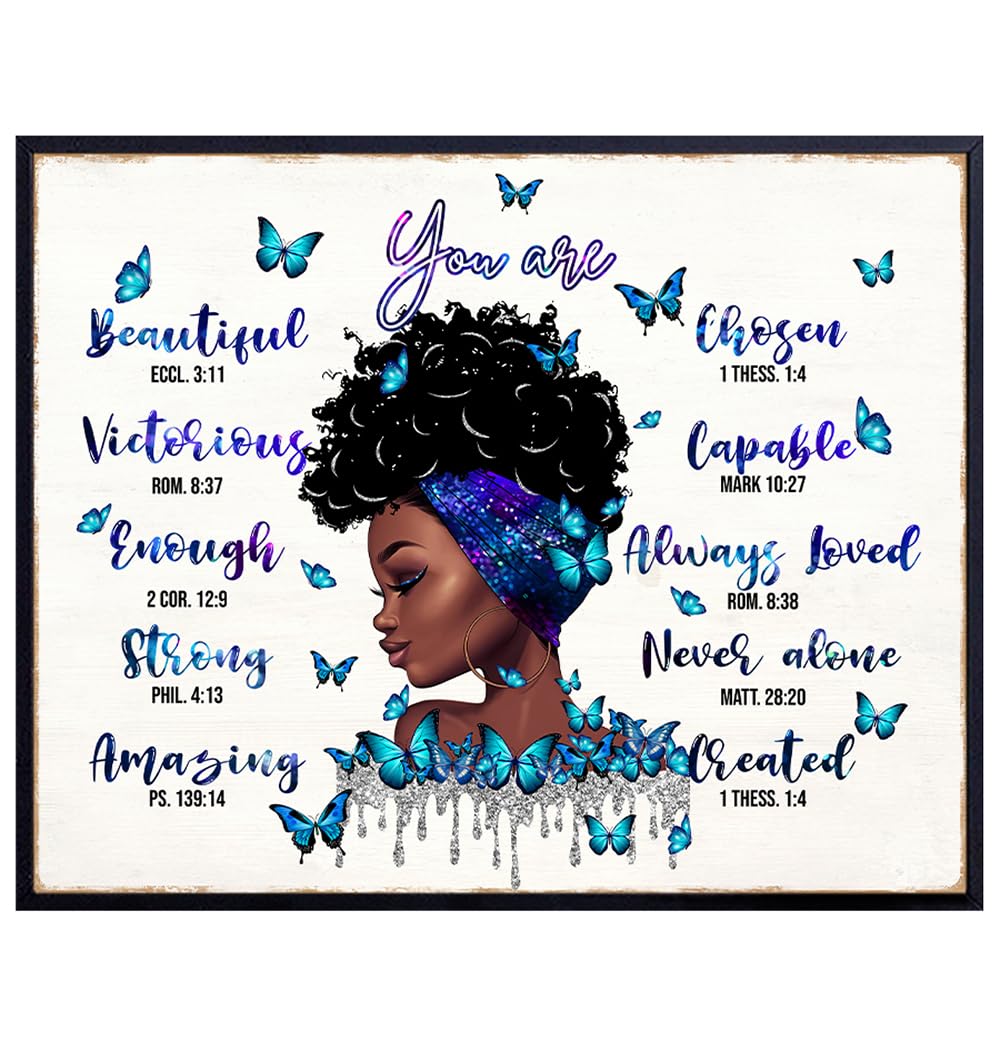 positive Affirmations for Black women - Black Girl Bible Verses Wall Decor - Inspirational Quotes Wall Art for African Americans - Scripture Wall Decor for Women - Motivational poster Christian Art