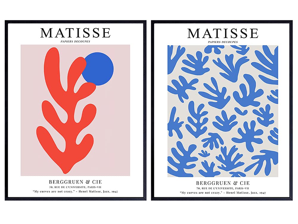 Matisse Poster Set, 8x10 - Abstract Wall Decor - Mid-Century Modern Decor - Minimalist Wall Art - Gallery Wall Art- Matisse Wall Art - Henri Matisse Print - Aesthetic Pictures - Blue Minimal Wall Art