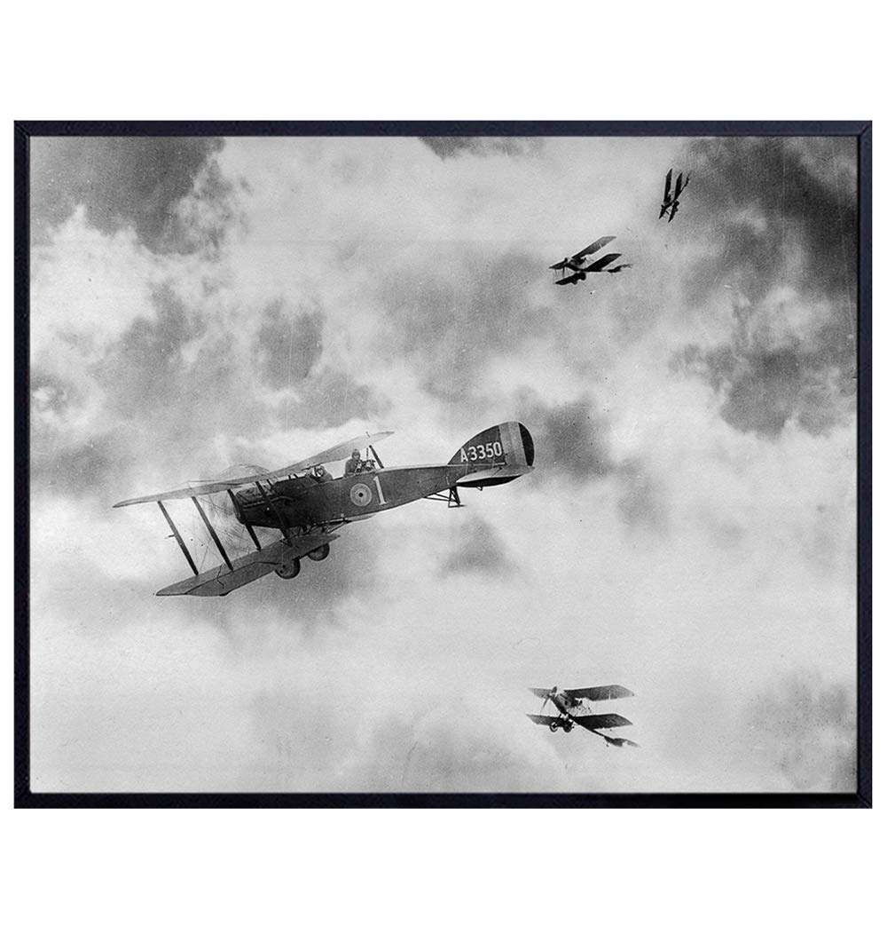 WW1 Airplane - Aviation Gifts - US Air Force - Veteran Gifts - World War 1 Planes - Vintage Pictures - Historic Photos - Patriotic Wall Art Decor - Room Decorations for Living Room, Office, Man Cave
