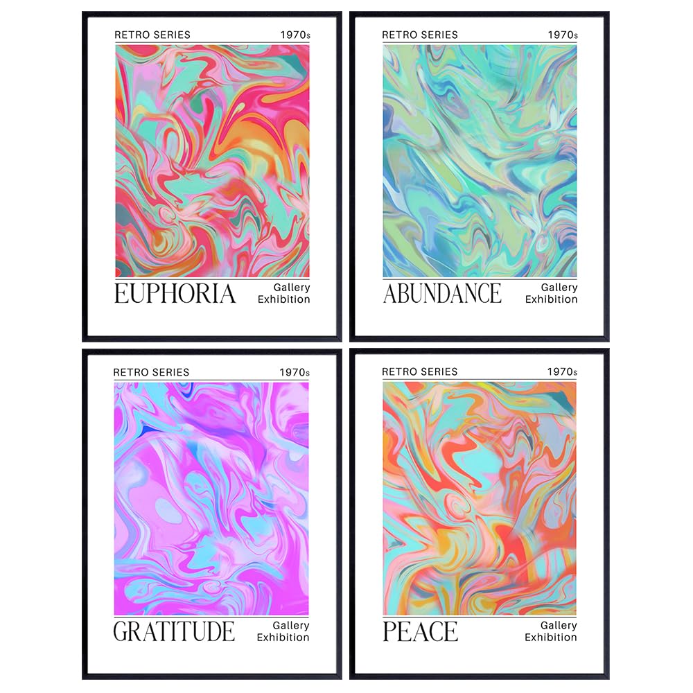 Retro Abstract Funky Wall Art - 70s Inspirational quote Gallery Wall Art - Zen Wall Decor for Women - Hippie Aesthetic Room Decor - Motivational poster, Trendy Room Decor - Pastel Aura Wall Collage