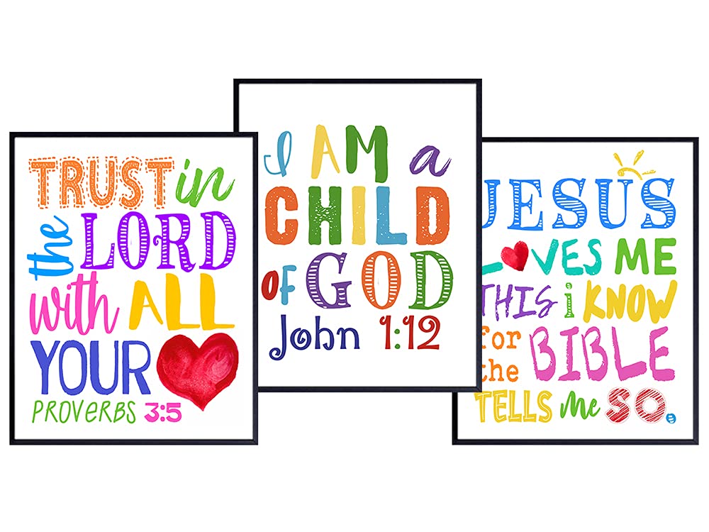 Christian Religious Wall Art &amp; Decor - LARGE 11x14 - Jesus Loves Me, Trust in the Lord With All Your Heart, Child of God - Inspirational Scripture Catholic Gifts for Women, Kids, Pastor - Bible Verses