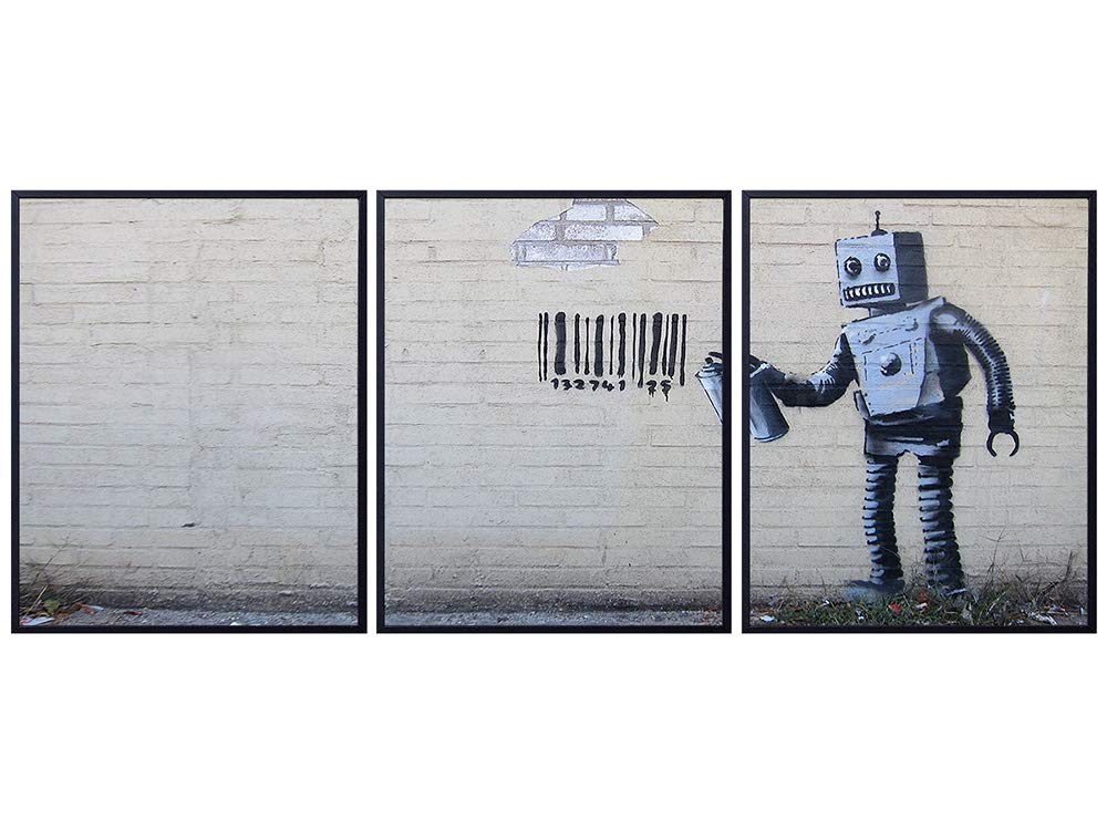 Banksy Wall Art Set - Graffiti Robot Bar Code Street Art Poster, Picture Prints - Urban Mural Home Decor - Gift for Men, Boys, Teens - Funny Bedroom, Living Room Decoration - 8x10 Unframed