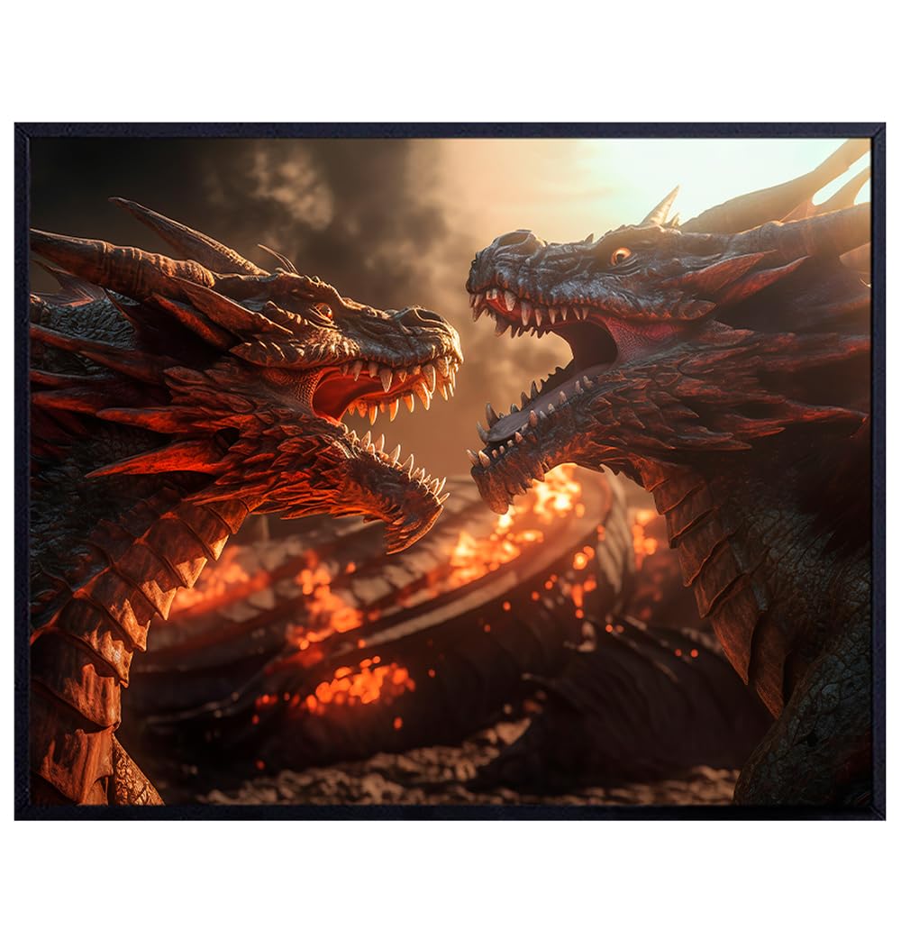 Dragon Decorations Game Room Decor - Video game Sci Fi Boys Room Decor, Science Fiction Wall Decor for Men, Man cave Decor - College Dorm Room Decor - Dragon Wall Art Poster - Gaming Accessories