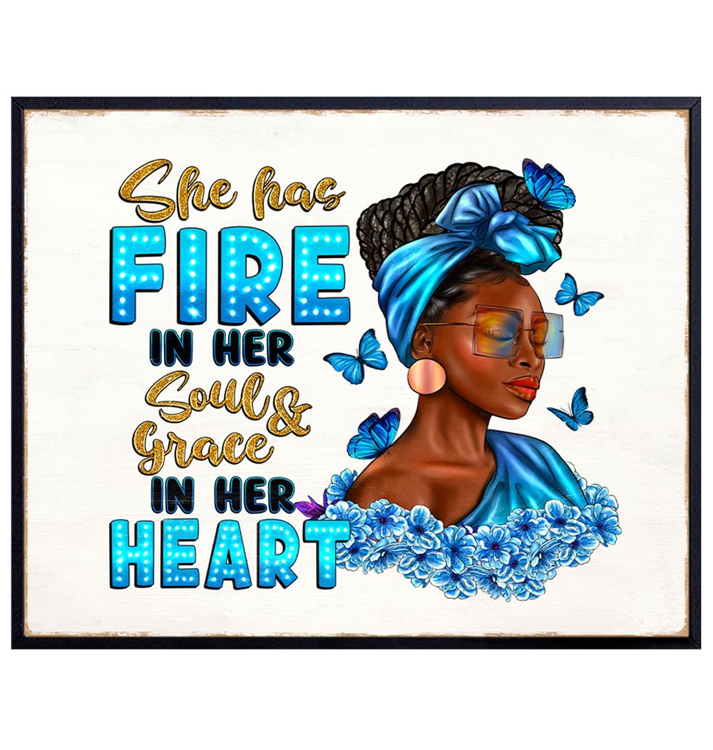 Black Girl Encouraging Wall Decor - Black Art Motivational poster for African Americans, Black women - Blue Inspirational quote Wall Art Poster - Black Girl Magic positive Quote Living room Decor