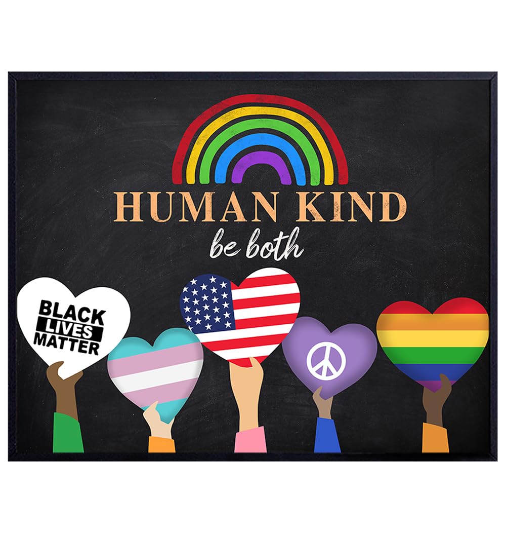 Hate Has No Home Here Sign Wall Art 11x14 - Inspirational Black Lives Matter Home Decor - LGBTQ Civil Rights Poster - Gift for Queer, Gay, Bi, Lesbian, Latino, Liberal Democrats - BLM Wall Art