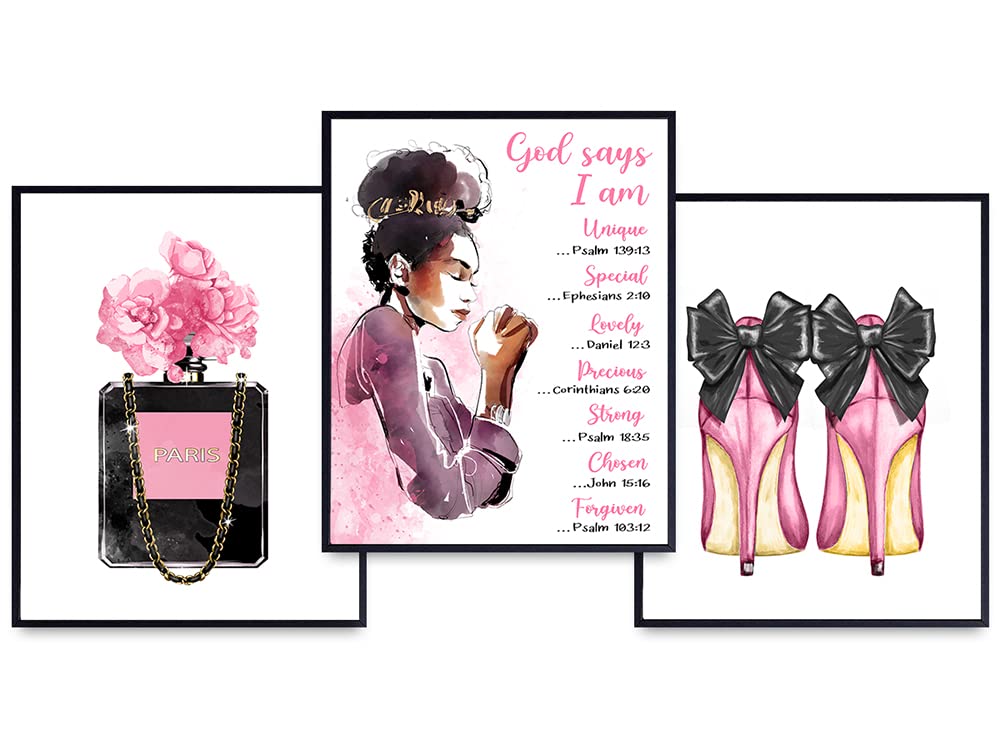 African American Women Christian Decor - Bible Verses Wall Art - Black Art - Religious Scripture - God Says You Are - Encouragement Gifts - Inspirational Positive Motivational Glam Designer Fashion