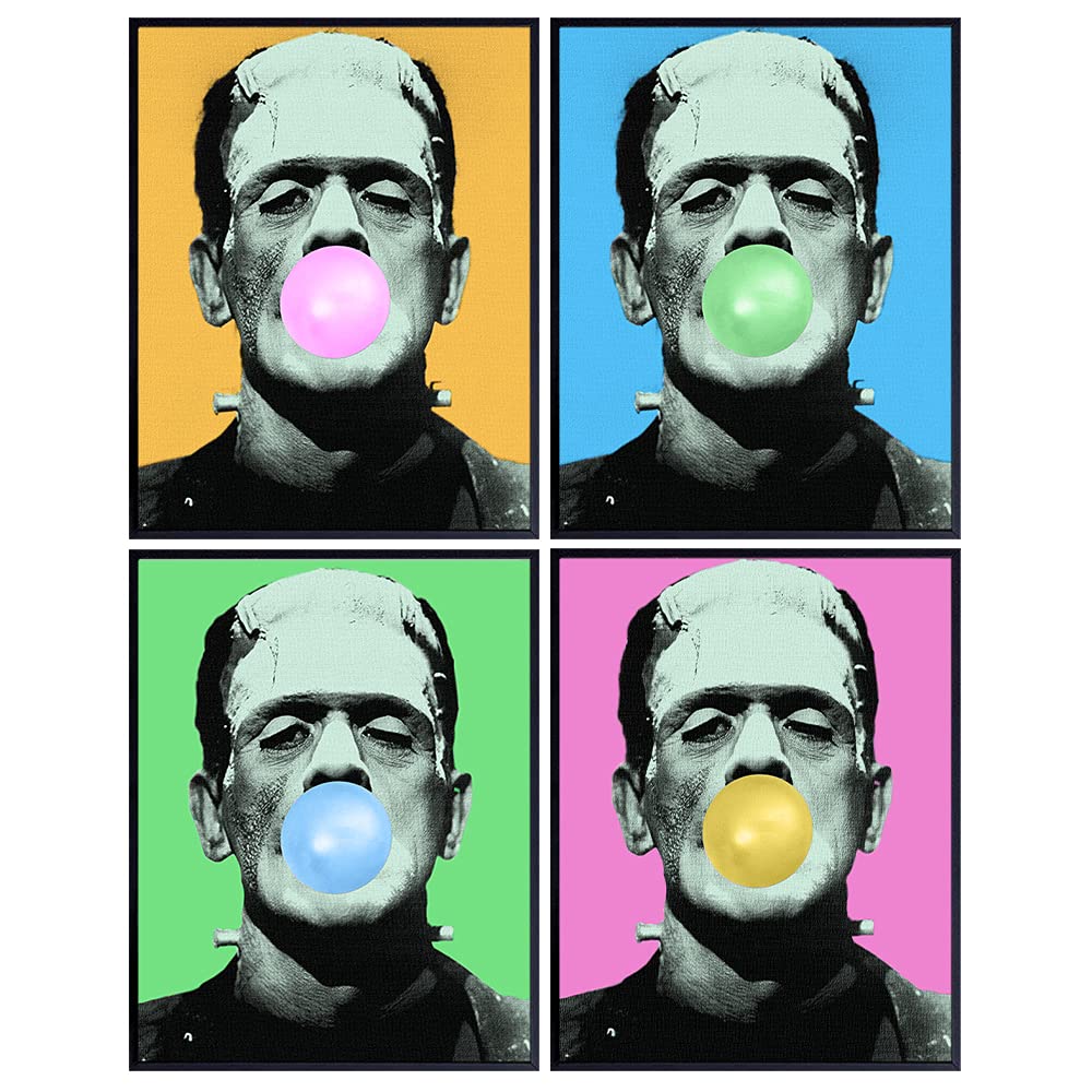 Frankenstein Scary Movie Wall Art &amp; Decor - Vintage Horror Hollywood Monster Movie Poster Set Picture Prints - Goth, Gothic Gifts - Mary Shelley - Funny Retro Photo - Man Cave, Men, Teens Bedroom