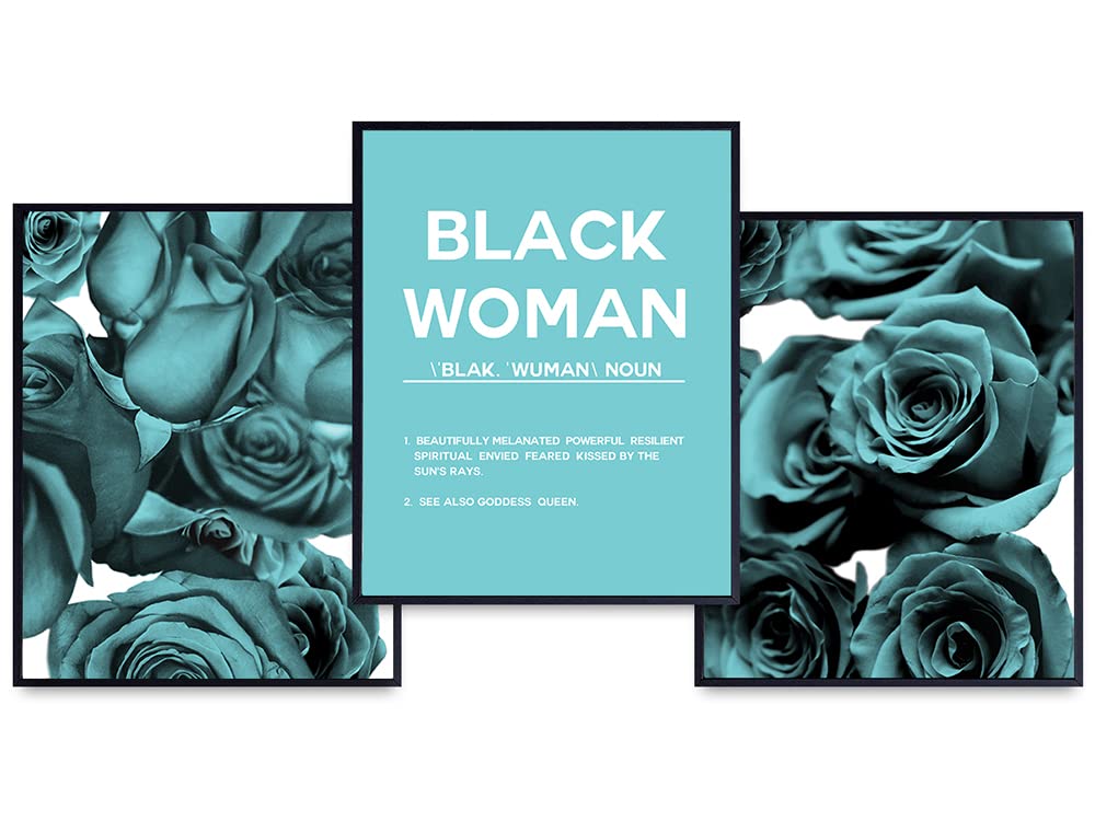 Black Woman Wall Decor - African American Wall Art - Black Women - Positive Quotes - Uplifting Motivational Inspirational Posters - Encouragement Gifts for Girls, Teens - Black Culture - Blue Unframed
