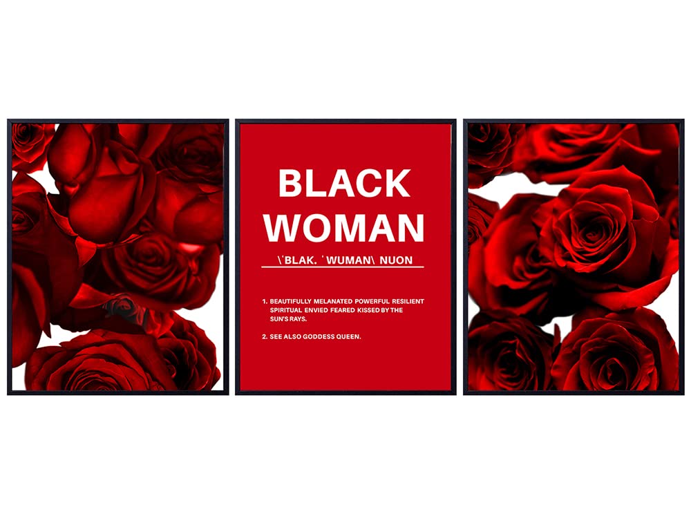 Black Woman Wall Art - African Americans Women Wall Decor - Black women - Motivation Inspiration Poster - Uplifting Encouragement Gift for Girls, Teens - Positive Quotes - Black Queen - Red Roses