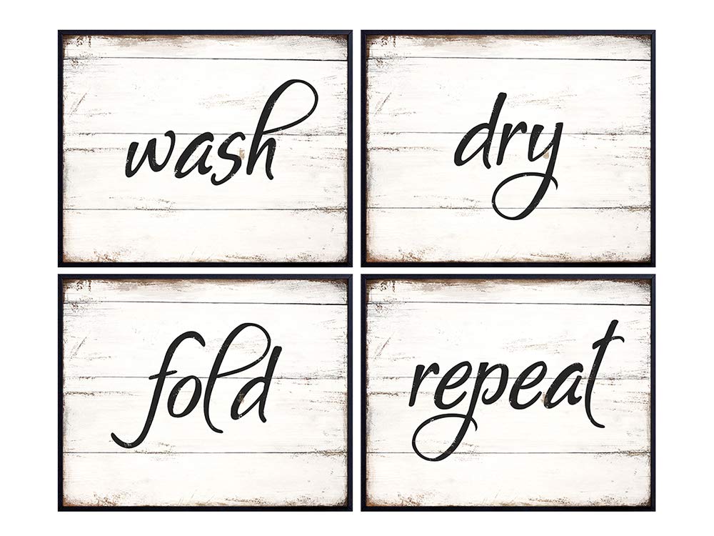 Funny Laundry Room Wall Art Print Typography - 8x10 Home Wall Decor Set - Unframed Poster Photo Picture - Great Gift - Wash, Dry, Fold, Repeat