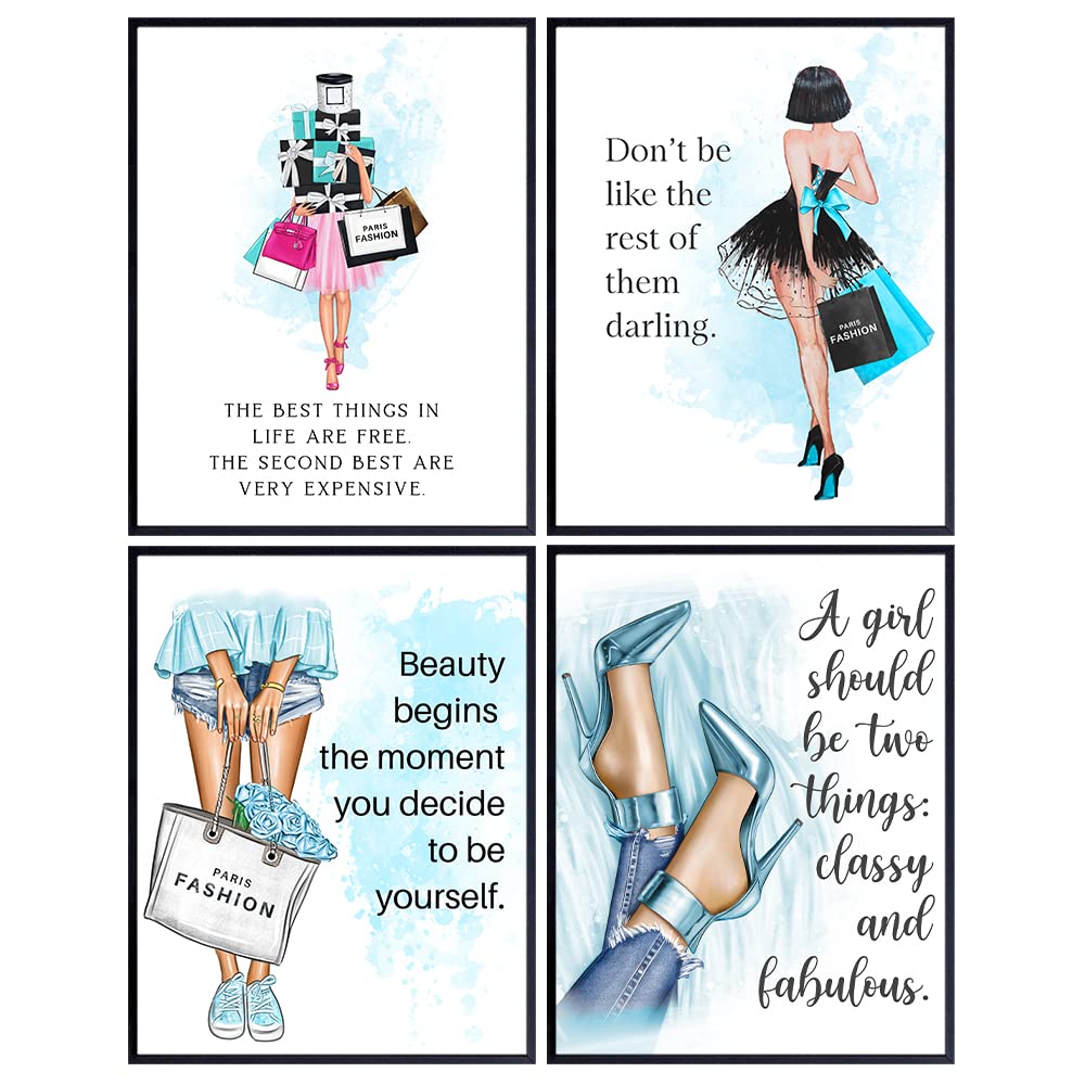 Light Blue High Fashion Quotes - Inspirational Positive Quotes Wall Decor - Glam Designer Wall Art - Motivational Sayings Posters - Inspiring Uplifting Encouragement Gifts for Women, Girls