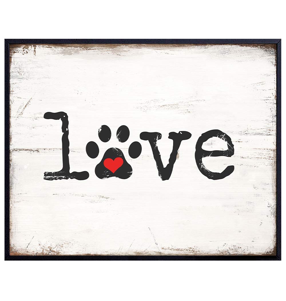 Dog Wall Decor - Dog Wall Art - Paw Print Wall Decor - Puppy Wall Decor - Dog Poster Print, Home Decor - Dog Lover Gifts - Unique Sign Room Decorations for Bedroom, Family Room, Living Room - Unframed