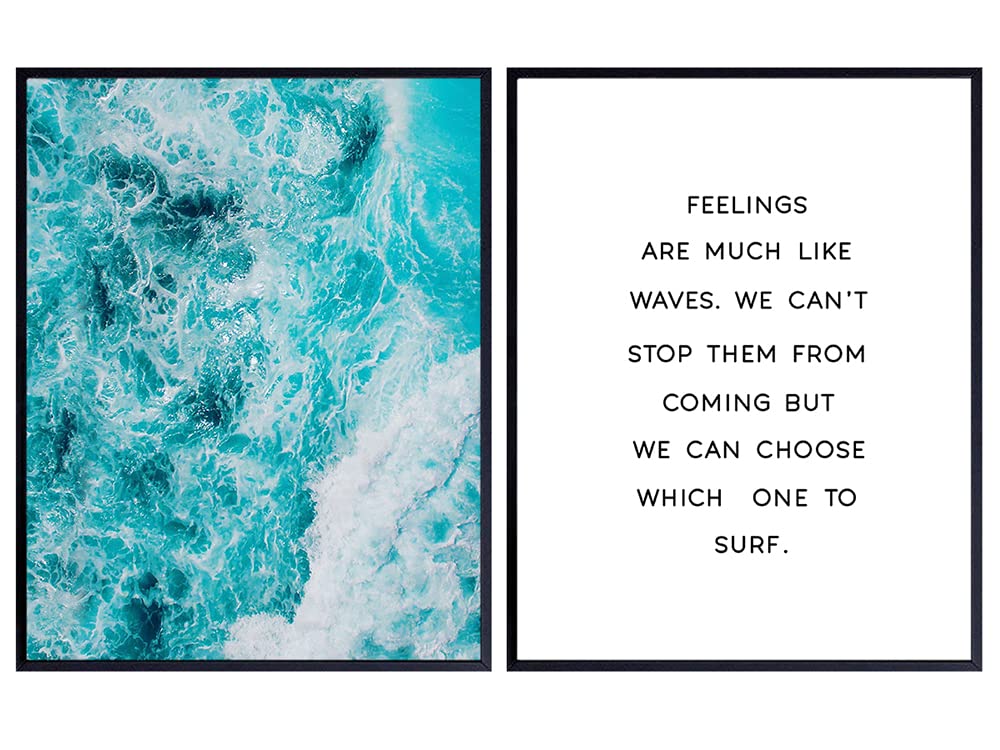 Coastal Beach Wall Art Decor - Ocean Decor - Tropical Summer Inspirational Quote - Room Decorations Set for Bedroom, Living Room, Bathroom, Office - Gift for Sea Lovers