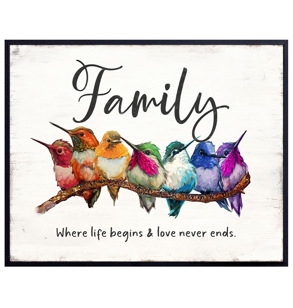Family Room Decor - Family Wall Decor - Hummingbird Wall Decor - Yellowbird Art &amp; Design Poster Picture - Inspirational Positive Sayings Kitchen Living room Wall Decor - Cute Aesthetic Room Decor