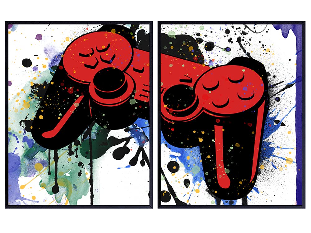 Game Room Decor - Gaming Gifts for PC Gamer, Xbox, PS4, Playstation, Video Game, Arcade, Men, Teens, Kids - Remote Control Wall Art - Urban Graffiti Posters - Man Cave, Dorm, Bar, Boys Bedroom