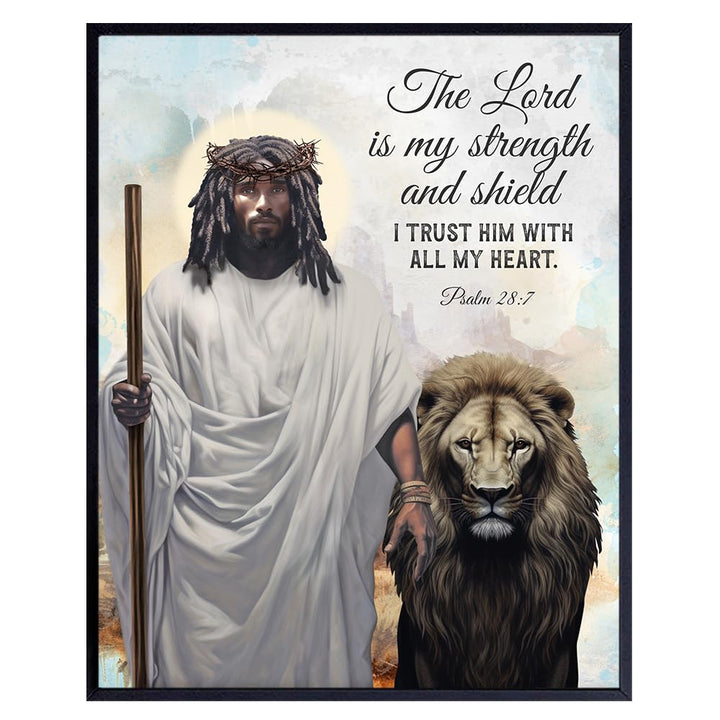 Black African American Jesus Christ - Religious Inspirational Quotes Wall Decor - Bible Verse Motivational Wall Art - Christian Faith positive Wall Decor - Scripture Wall Art - spiritual Gifts for Men