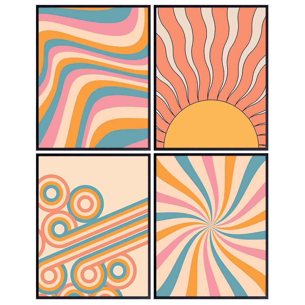 Minimalist Boho-chic Wall Art &amp; Decor - Retro style 70s Wall Collage - Preppy Trendy Room Decor - Groovy Orange Boho Wall Decor - Cute Aesthetic Decor Gallery Wall Art Poster Set - Bedroom Living room